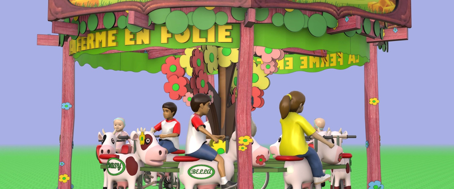 Carrousel à propulsion mécanique sur le thème de la ferme